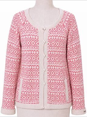 Rabalder Fair Isle Cardigan Women's XXL Pink Cream Nordic Cotton Blend Sweater